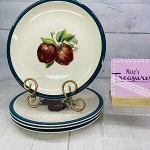 China Pearl Casuals APPLES Red Pink Floral Green  Stoneware Dinner Plates Set 4